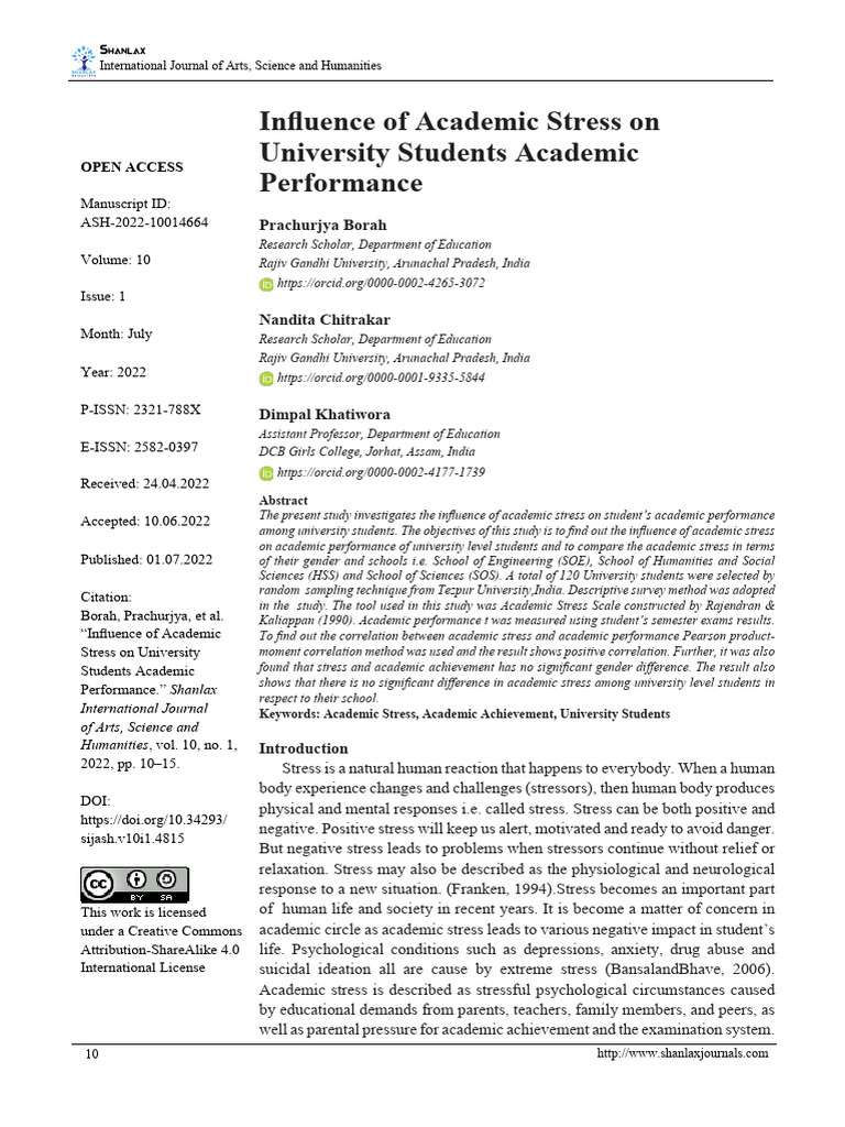 Academic Stress Impact on University Performance | PDF | Emotional ...
