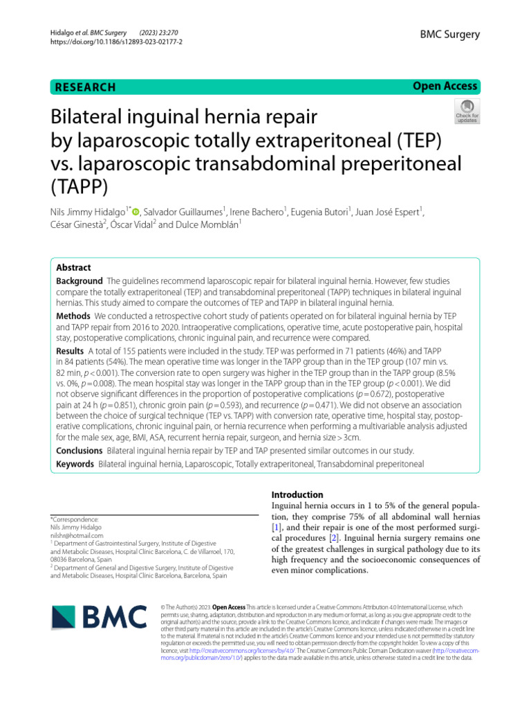 Taap VS Tep en Hernias Inguinales | PDF | Surgery