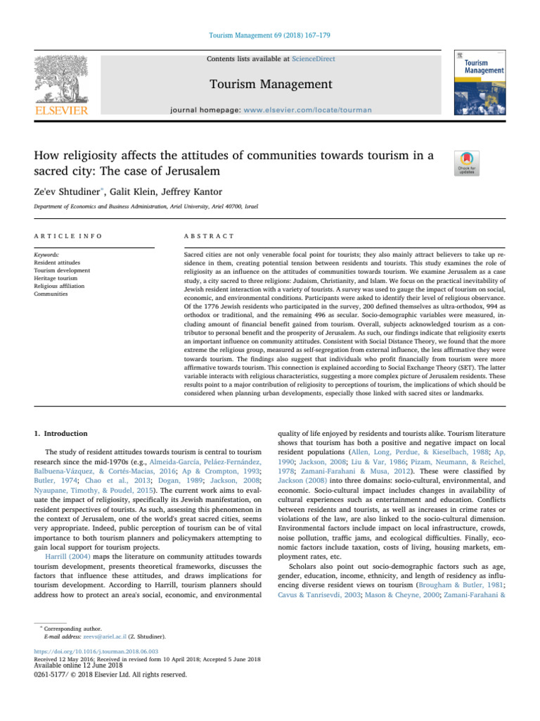 Religiosity's Impact on Tourism Attitudes in Jerusalem | PDF | Cost Of ...