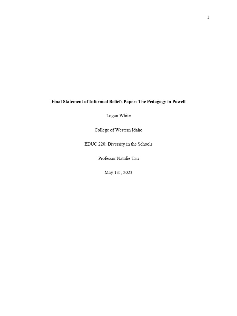 Statement of Informed Beliefs Paper 1 PDF Teachers Motivational