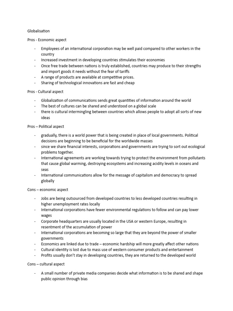 Pros and Cons of Globalization Explained | PDF | Globalization ...