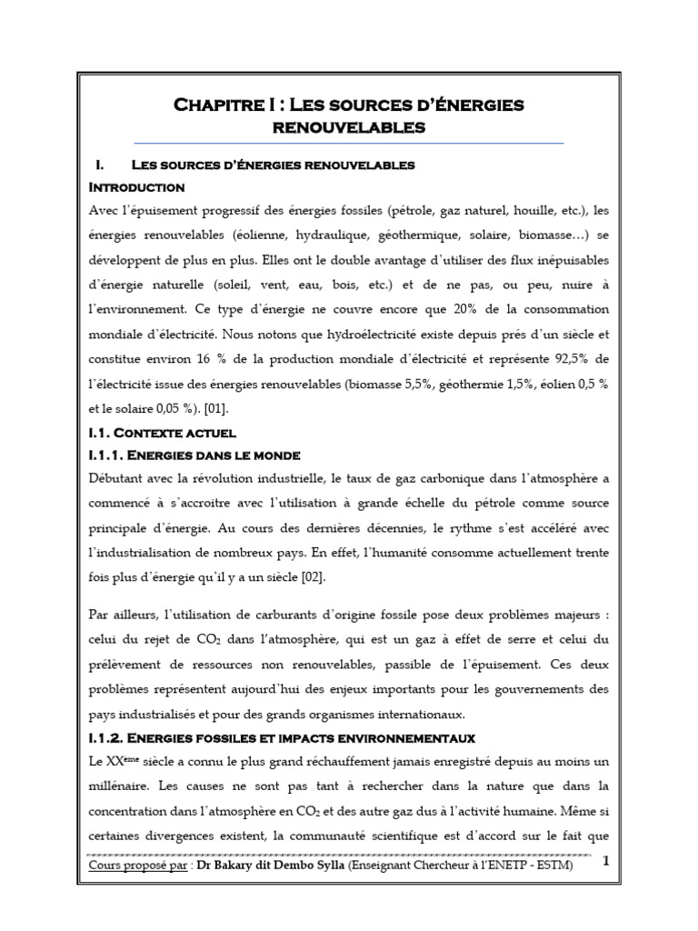 Énergies renouvelables : enjeux et perspectives | PDF | Cellule ...