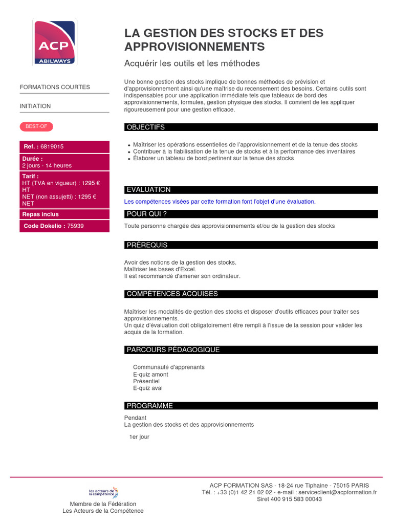 Formation en gestion des stocks et approvisionnements | PDF ...