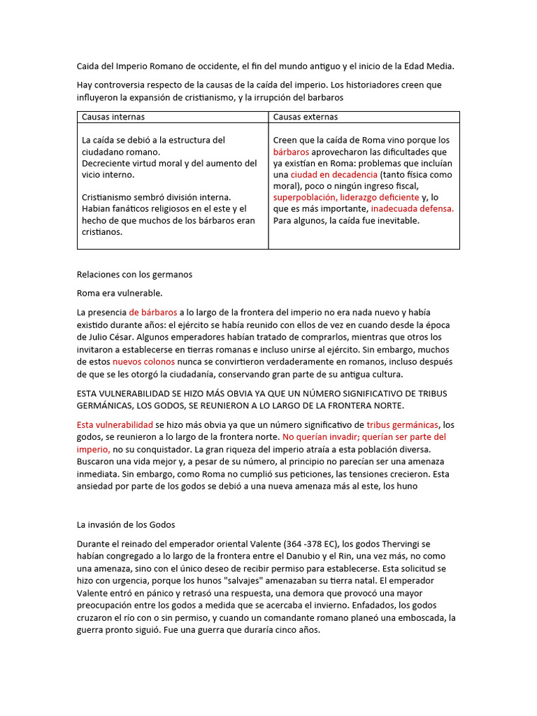 Causas de la Caída de Roma | PDF | imperio Romano | Roma antigua