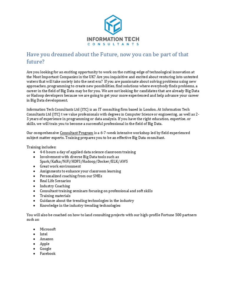 ITC - Big Data JD | PDF | Big Data | Expert
