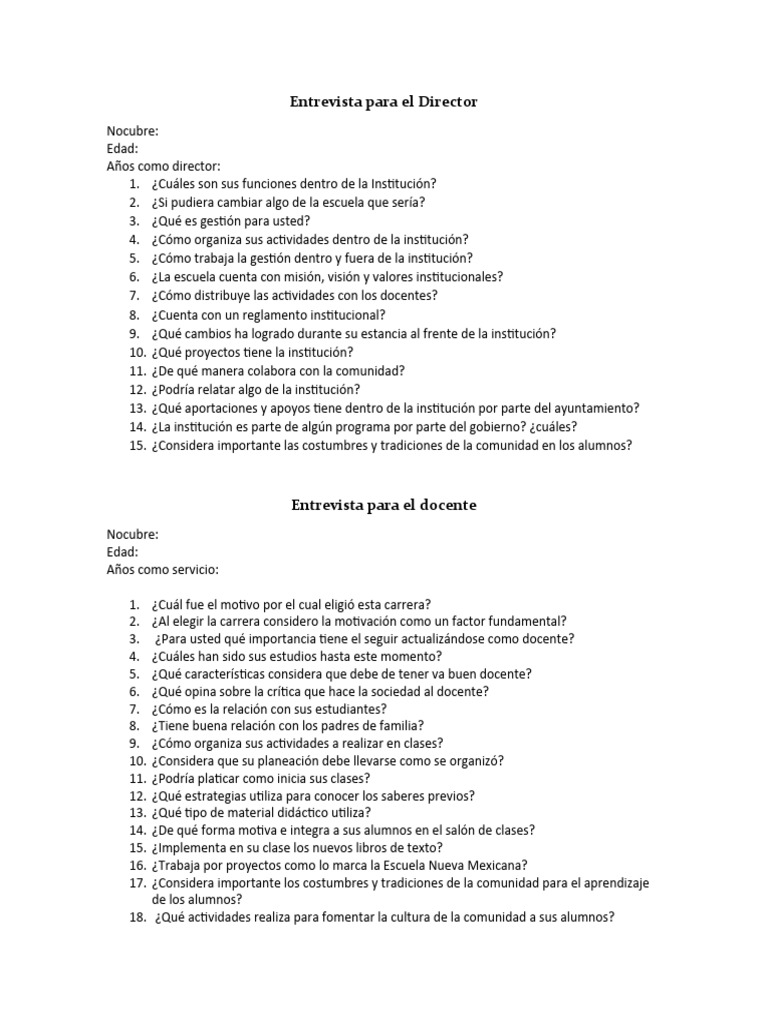 Guion de Entrevista - Yunuen | PDF | Maestros | Escuelas