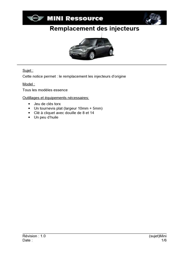 Remplacement injecteurs Mini Cooper | PDF | Injection (moteur ...