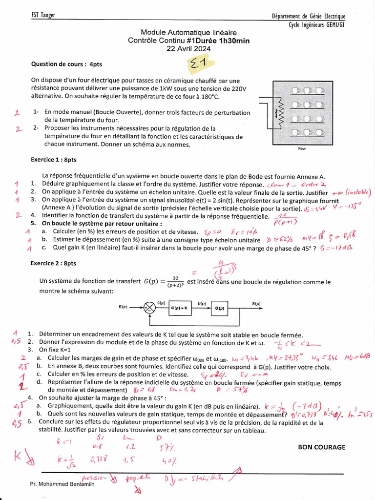 Enonce Et Solution CC1 Auto 2023 2024 | PDF | Électrotechnique ...