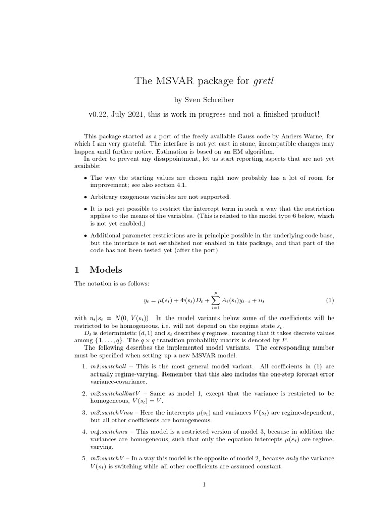 MSVAR | PDF | Matrix (Mathematics) | Vector Autoregression