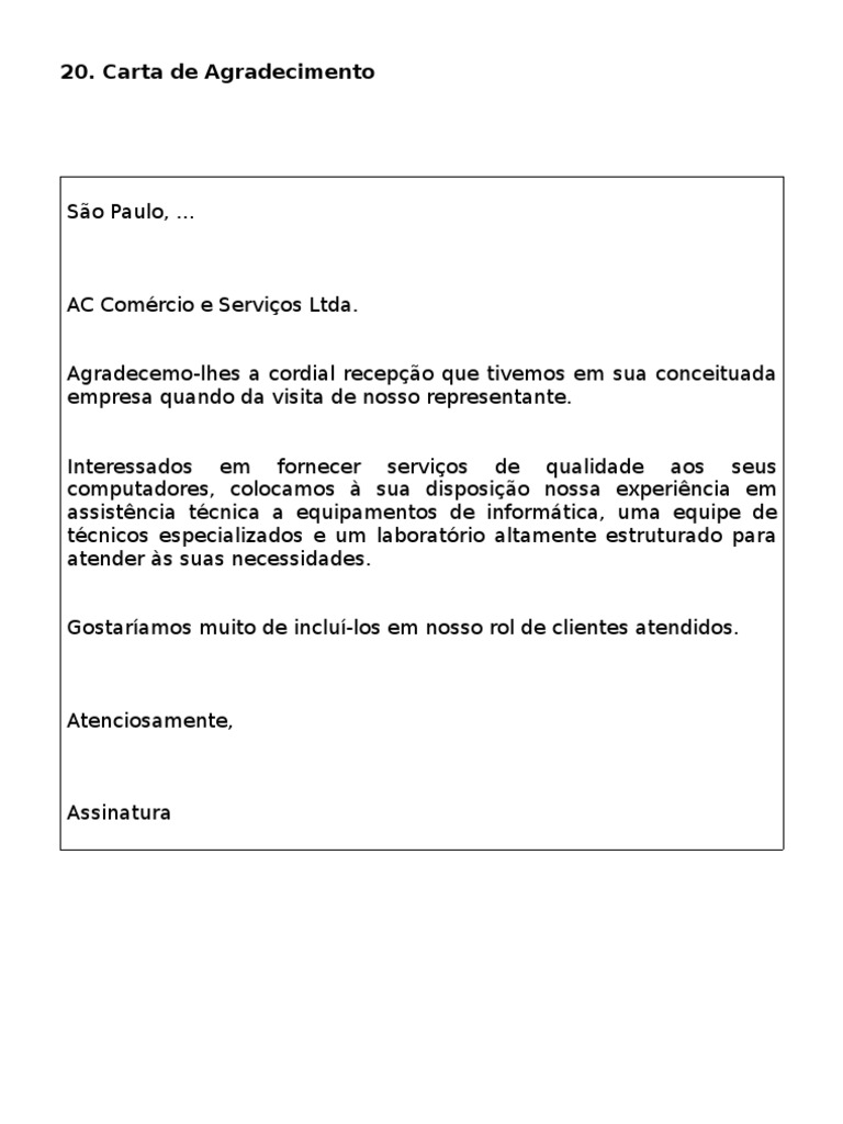 Carta De Agradecimento Pela Visita Ao Cliente New Sample c