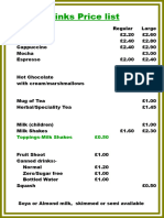 Coffee Shop Price List Amended 2023