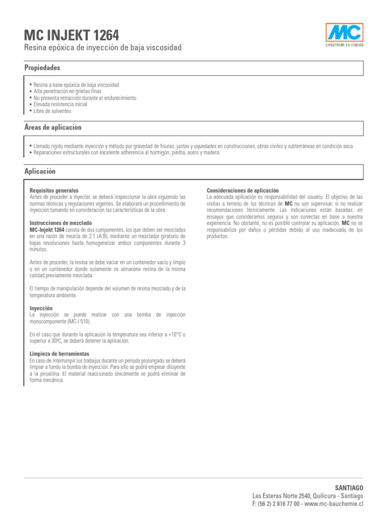 Instrucciones para MC-Injekt 1264 | PDF | Hormigón
