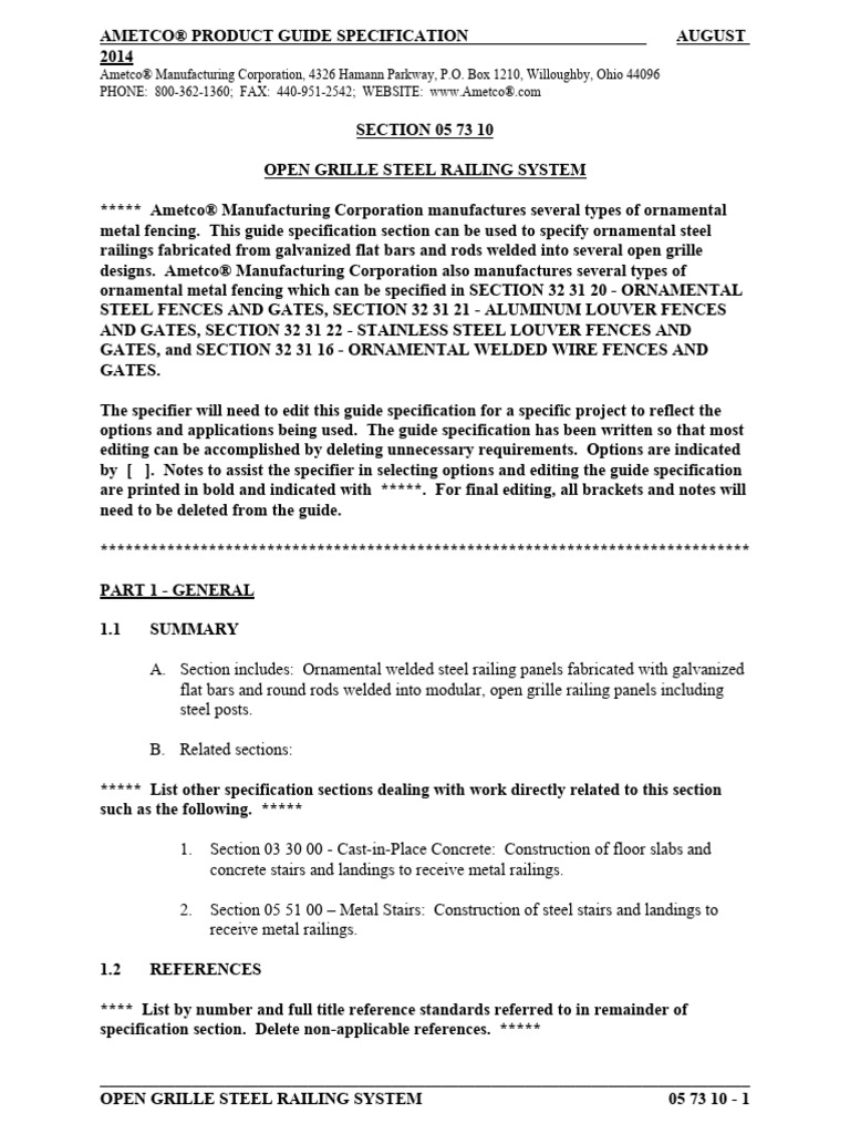 Open Grille Steel Railing System - Guide Specification 8-6-14 | PDF ...