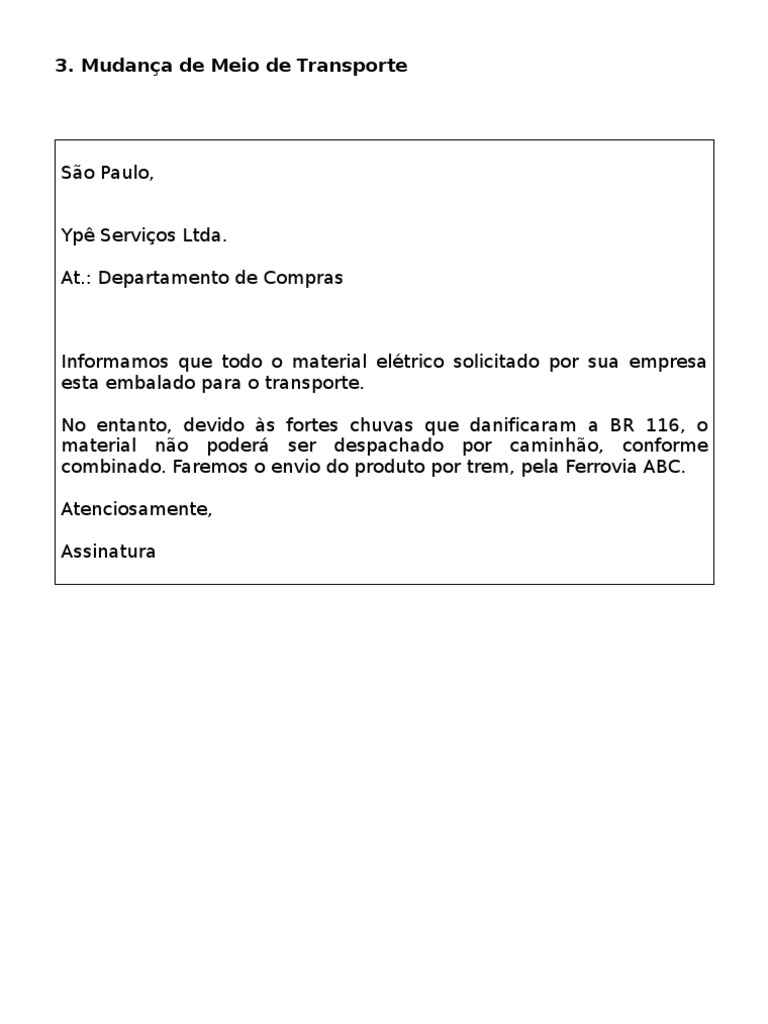 Tst Modelos de Cartas Mudança de Meio de Transporte