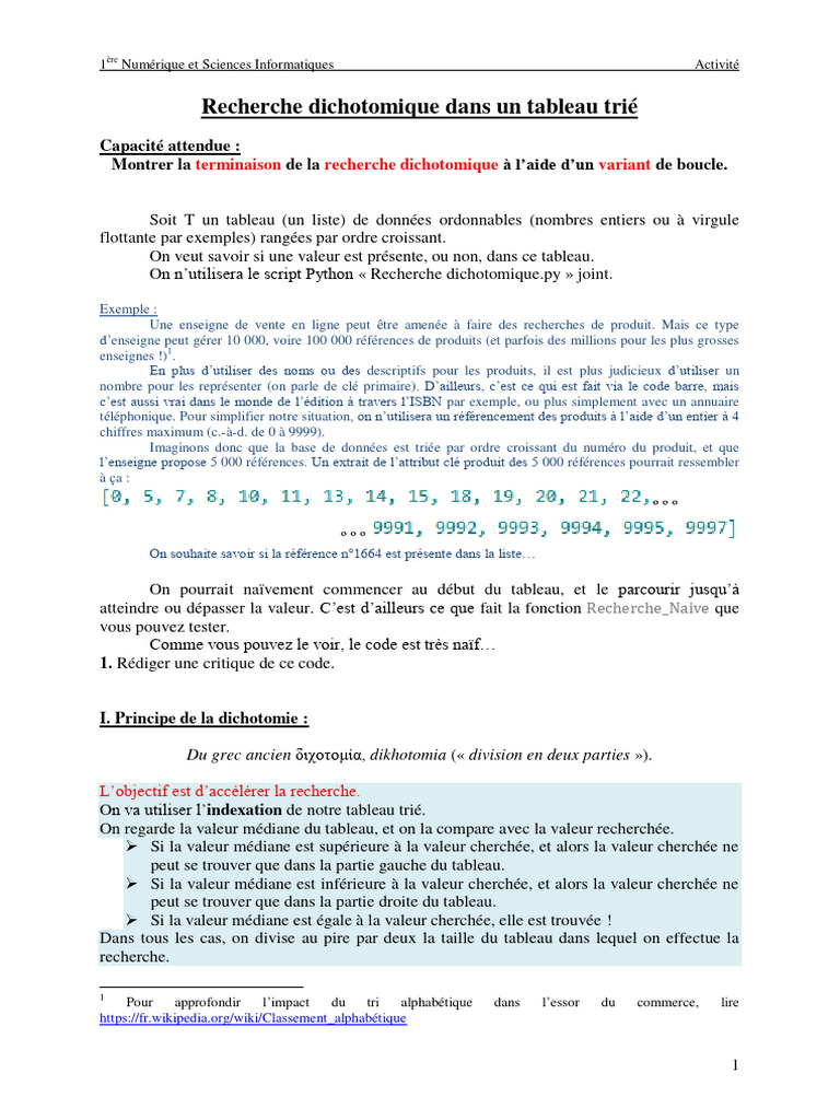 Recherche Dichotomique en Python | PDF | Structure de contrôle | Python ...