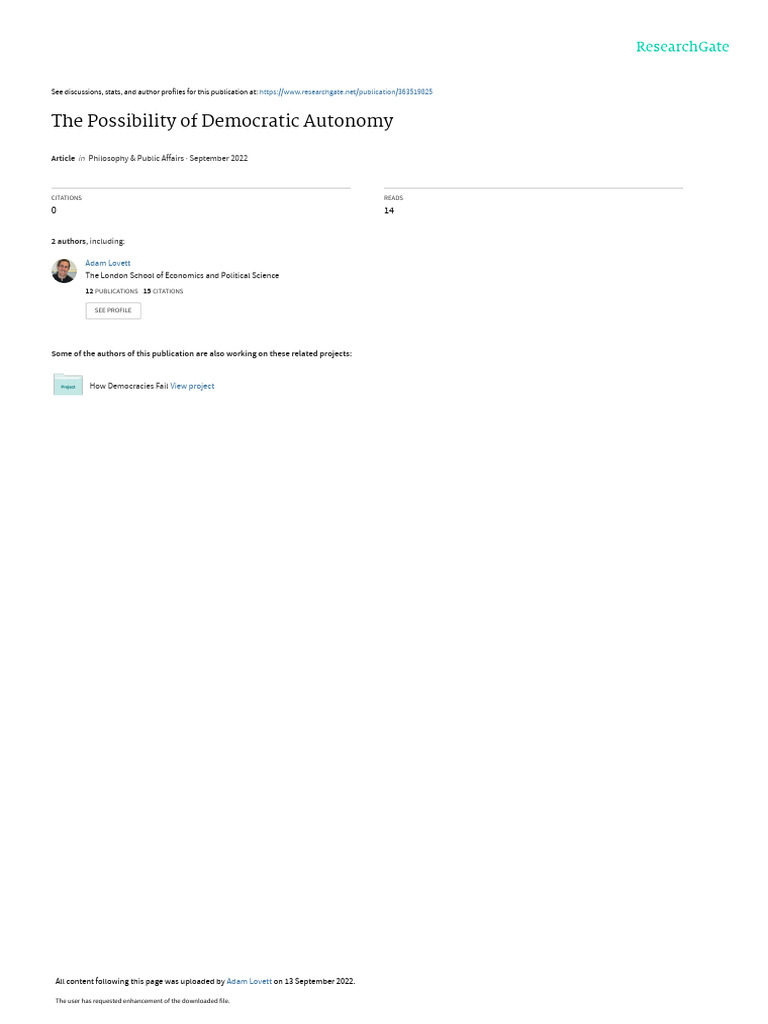 The Possibility of Democratic Autonomy | PDF | Causality | Autonomy