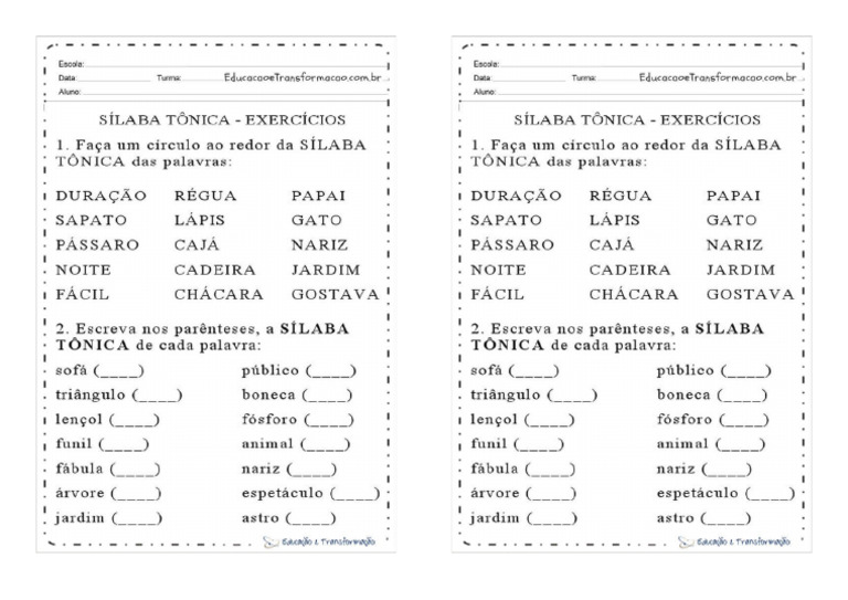Atividade Silaba Tonica 2 | PDF
