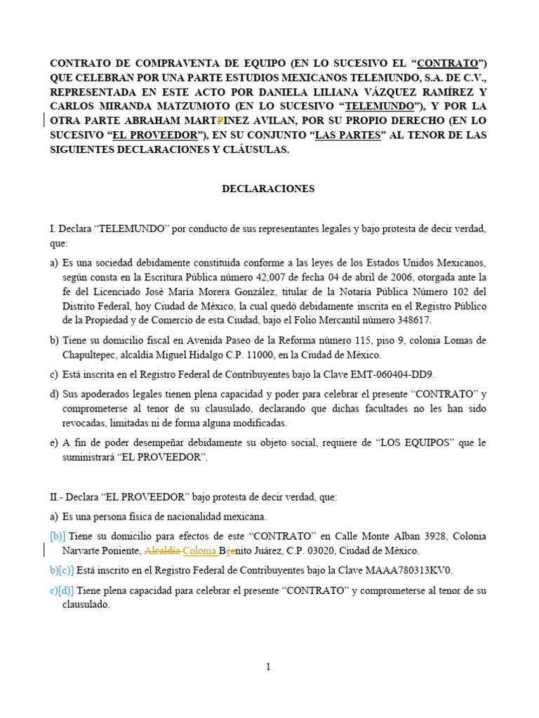 Contrato de Compraventa de Equipos Telemundo | PDF | Corrupción ...