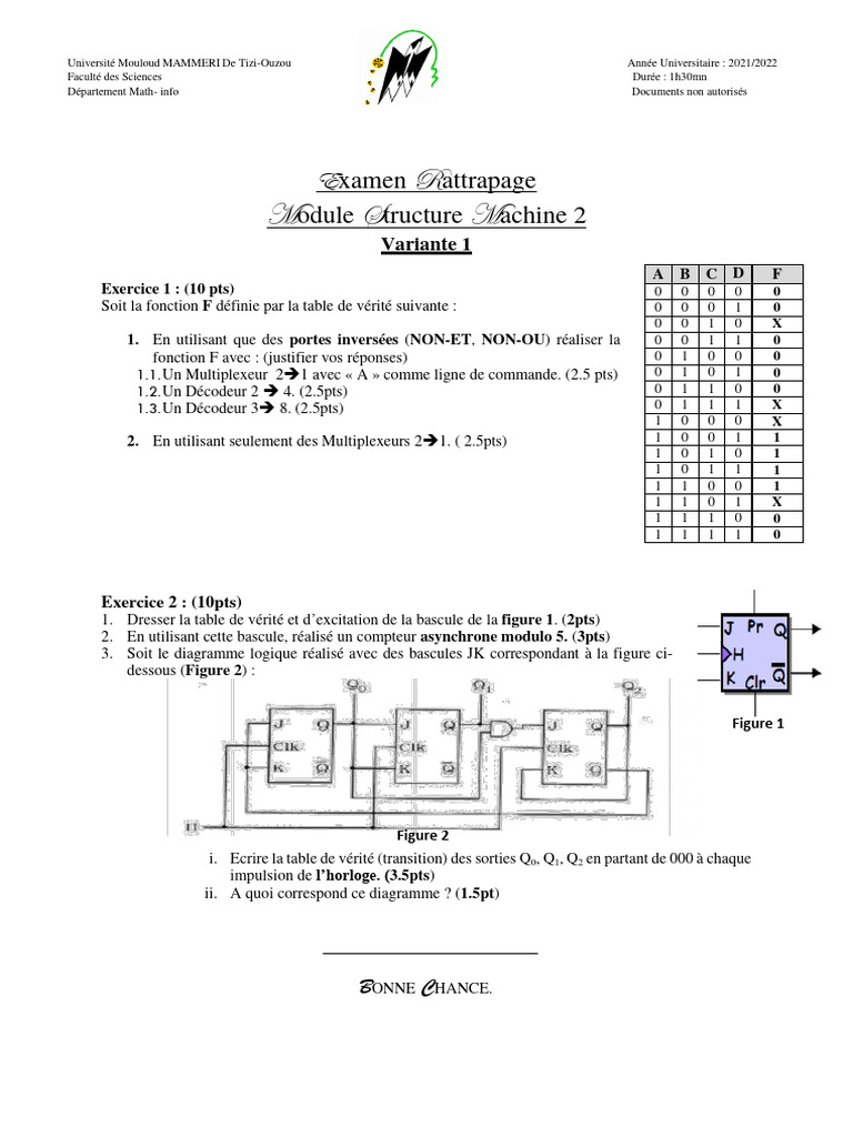 Examen Rattrapage Structure Machine 2 | PDF | Fonction logique ...
