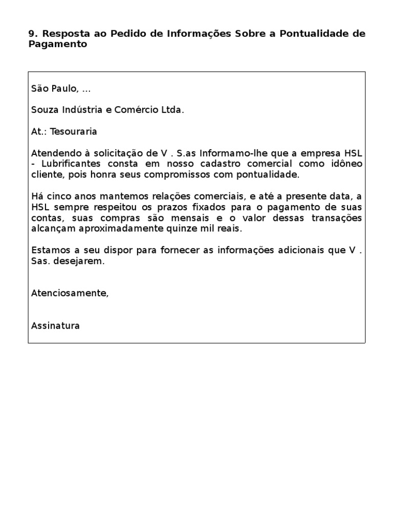 Tst  Modelos de Cartas  Resposta Ao Pedido de Informações Sobre a