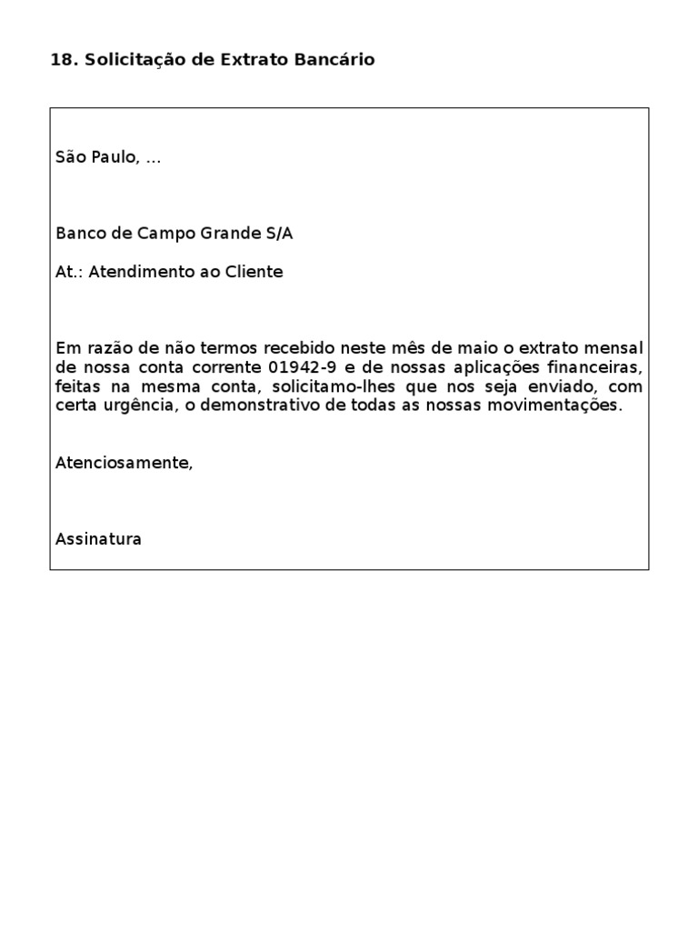 TST Modelos de Cartas Solicitação de Extrato Bancário PDF