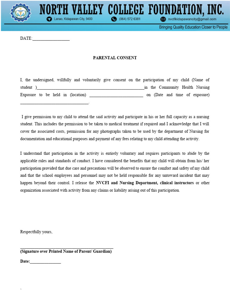 Parental Consent for Nursing Event | PDF