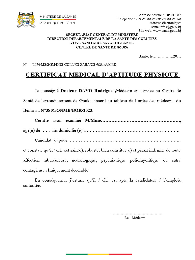 Certificat médical d'aptitude physique | PDF