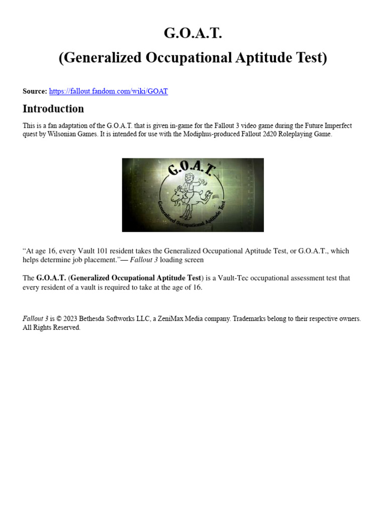 G.O.A.T. (Generalized Occupational Aptitude Test) : Source | PDF