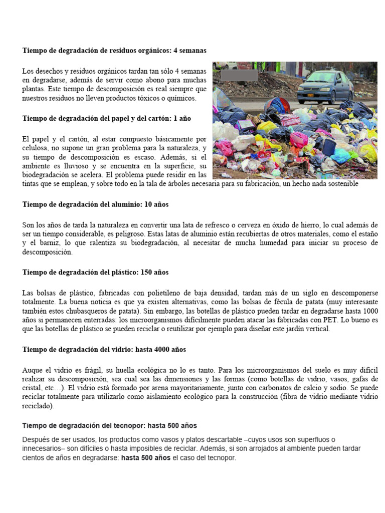 Tiempo de degradación de residuos comunes | PDF | El plastico | Residuos