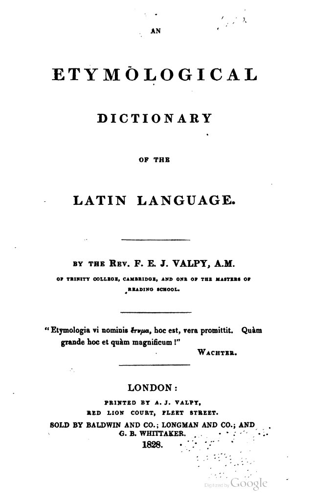 An Etymological Dictionary of The Latin PDF
