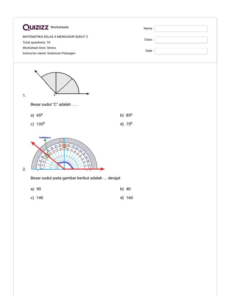 Matematika Kelas 4 Mengukur Sudut 3 | PDF