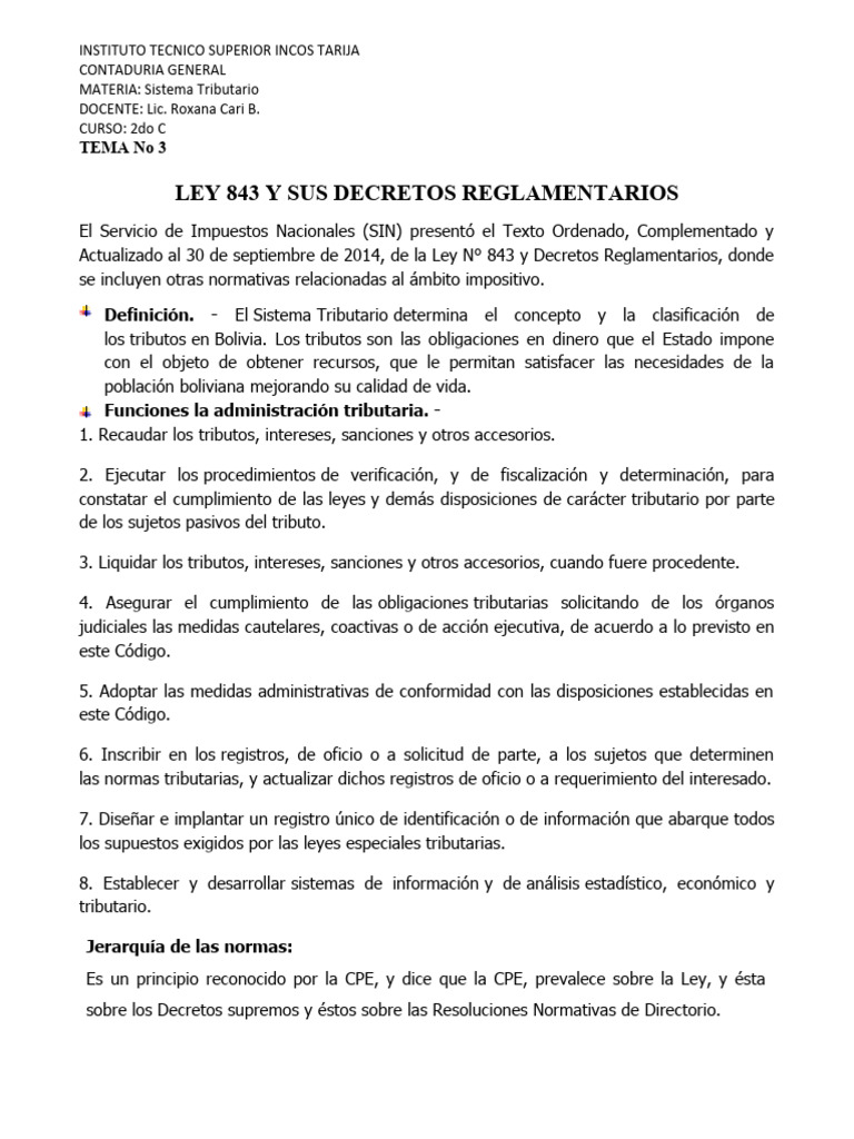 Ley 843 y Sistema Tributario en Bolivia | PDF | Impuestos | Economias