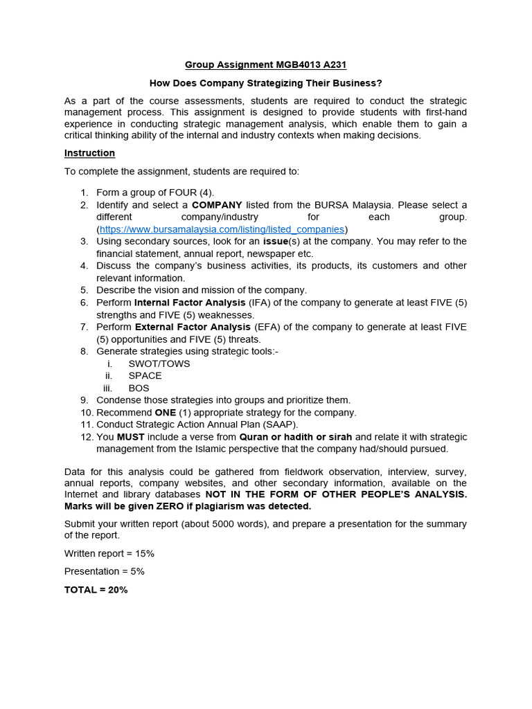 Strategic Management Assignment Guide | PDF