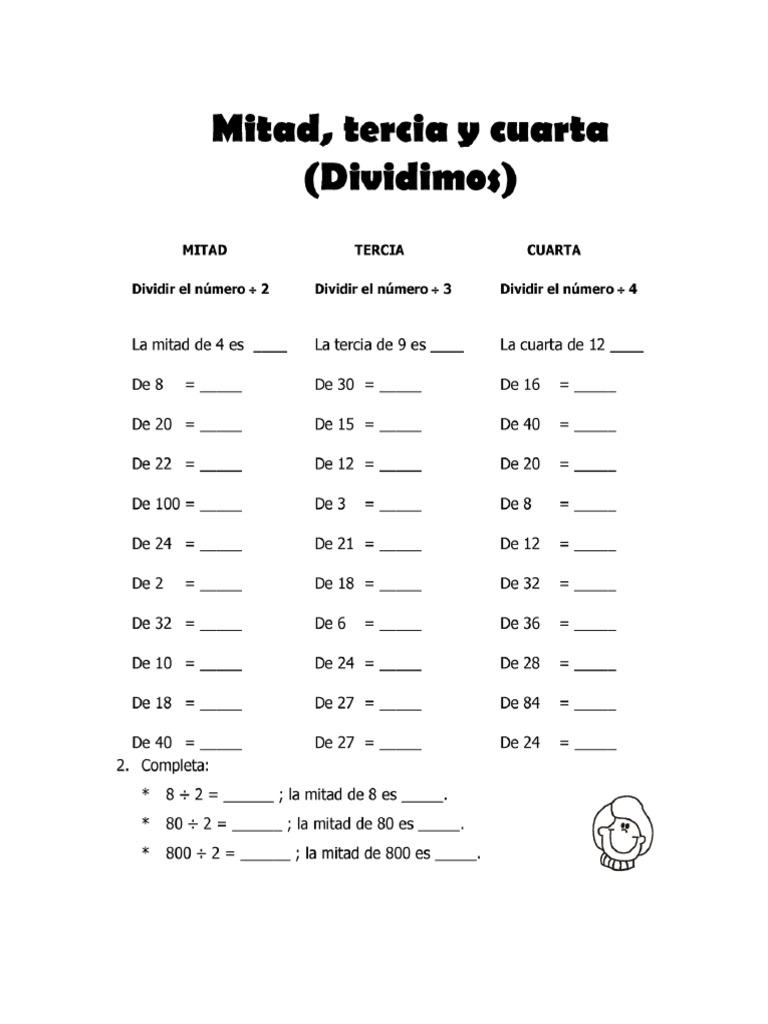 Mitad, Tercera y Cuarta de Un Número | PDF