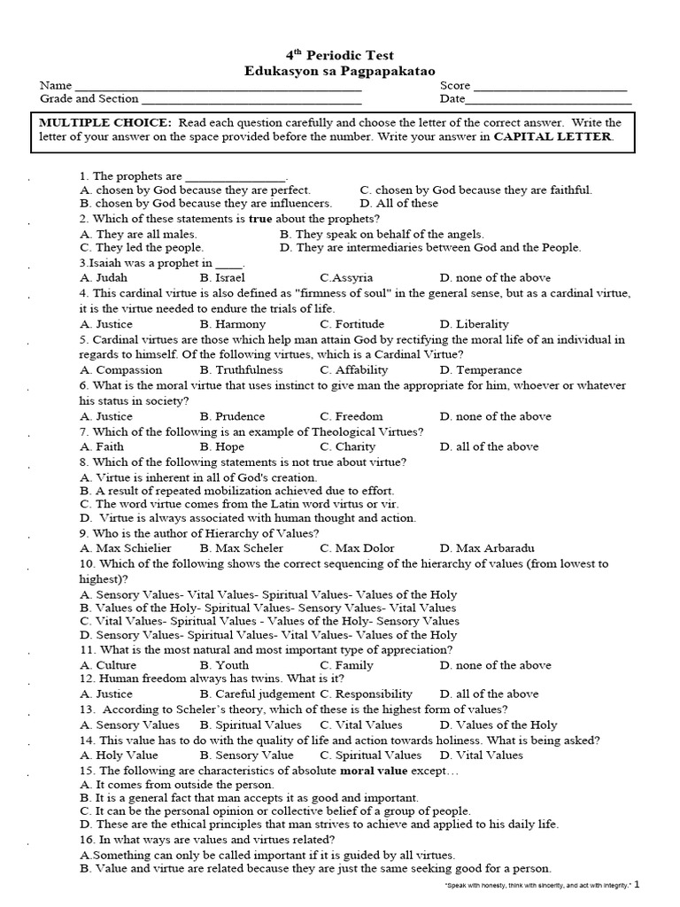 Virtue Test: Understanding Values | PDF | Virtue | Jesus