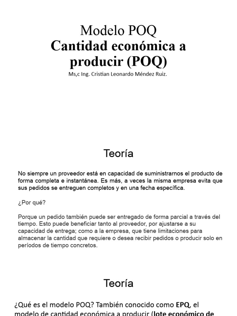 Modelo POQ: Optimización de Producción | PDF | Economias | Ciencias ...