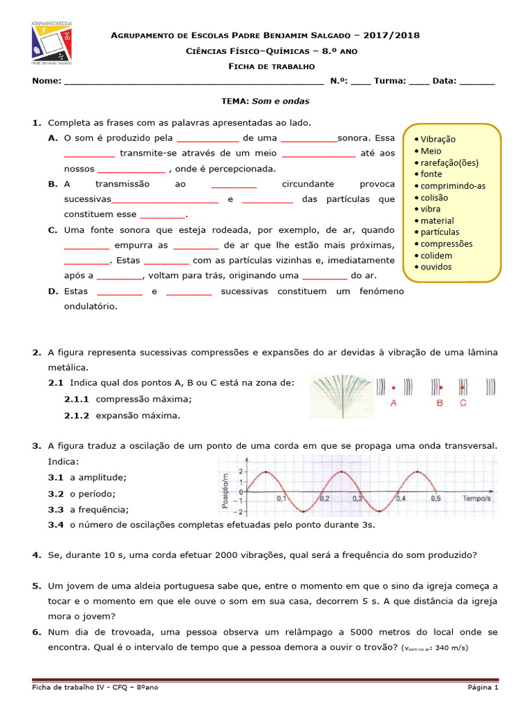 Ficha de Trabalho Som 2 | PDF | Som | Ondas