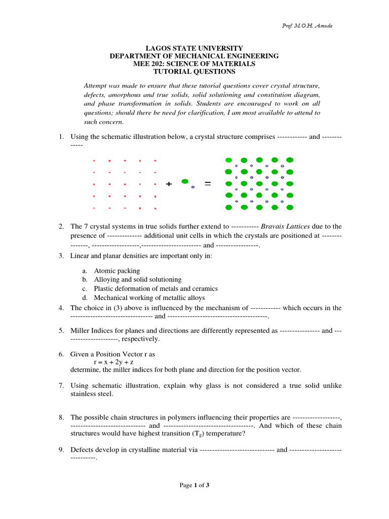 Science of Materials Tutorial | PDF | Crystal Structure | Solid