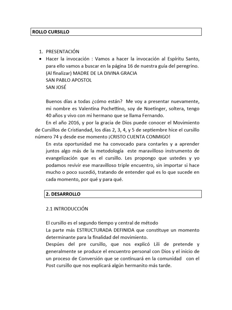 Rollo del Cursillo de Cristiandad | PDF | eucaristía | Oración