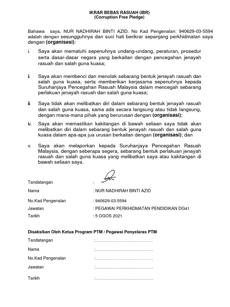 Ikrar Bebas Rasuah | PDF