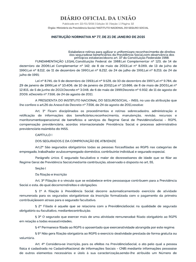 Instrução Normativa 77 Do INSS | PDF