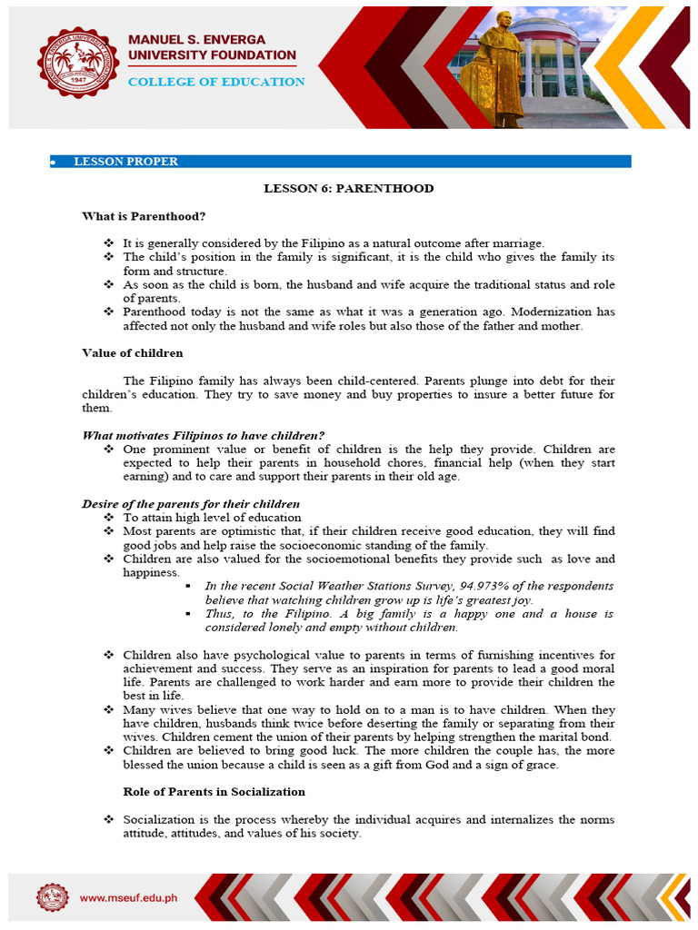 Lesson 6 - Parenthood | PDF | Child Abuse | Parenting