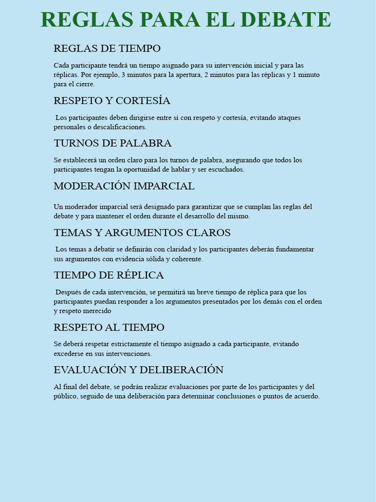 Reglas Esenciales para un Debate Escolar | PDF | Crecimiento personal y ...