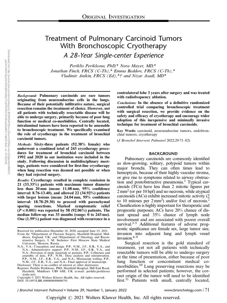 Treatment of Pulmonary Carcinoid Tumors With.11 | PDF | Lung Cancer ...