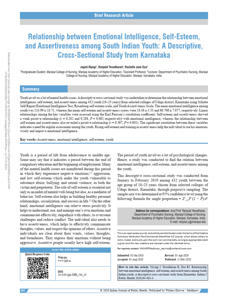 Emotional Intelligence and Self-Esteem in Youth | PDF | Emotional ...