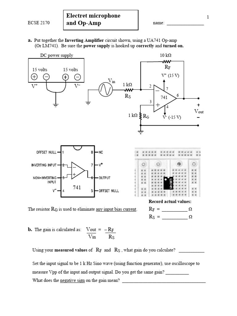 Lab10 Electret Mic Opamp PDF Operational Amplifier Microphone