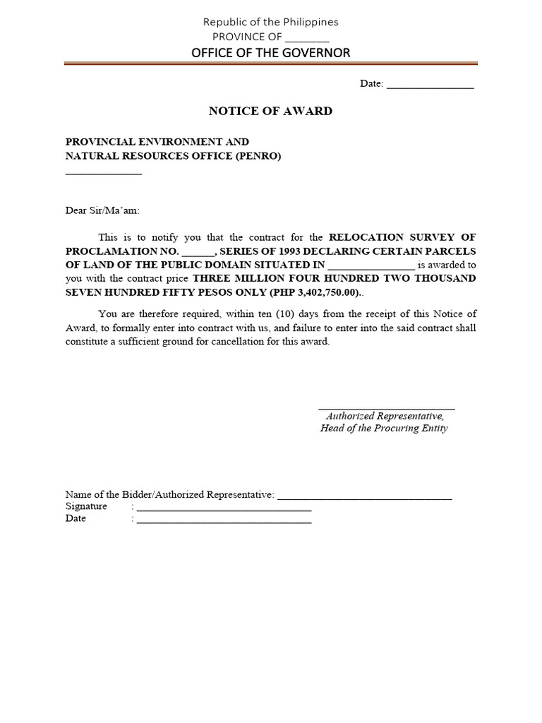 Notice of Award | PDF | Government | Private Law