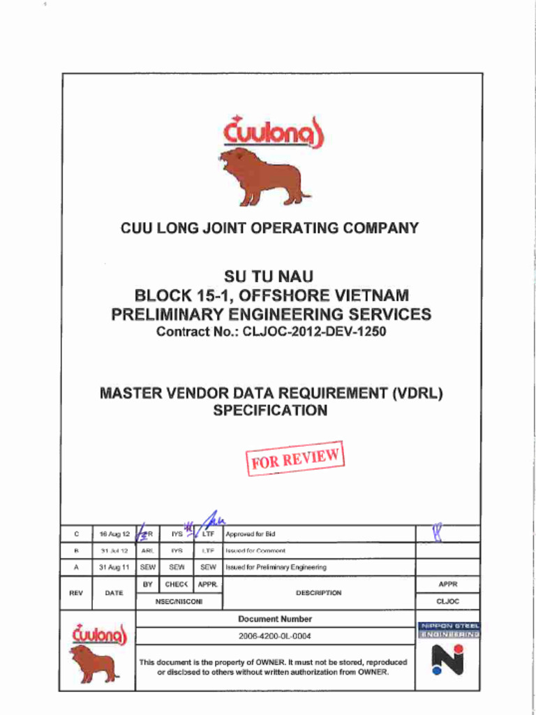 200642000L0004 Rev C Master Vendor Data Requirement List (VDRL