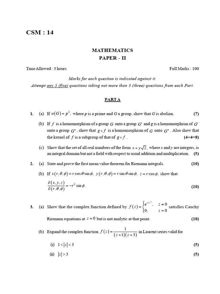 Mathematics Paper II Exam Questions | PDF | Group (Mathematics ...