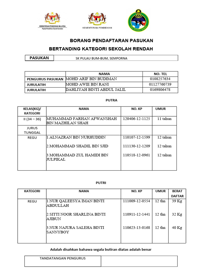 Borang Silat | PDF